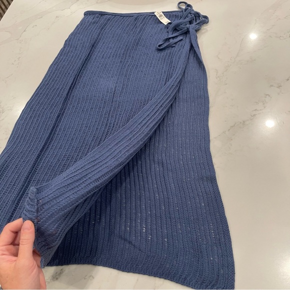 NWT Aerie Women’s Blue Knit Mesh Wrap Skirt/Cover-Up - Picture 5 of 11